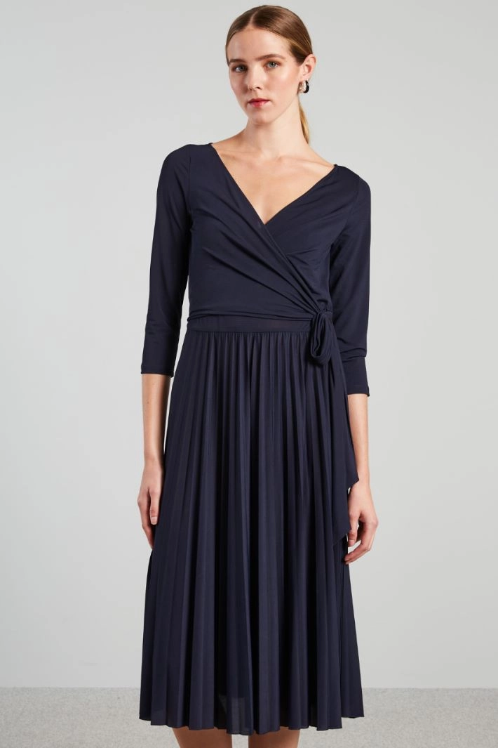 Crossed V-neck dress - NIGHT BLUE