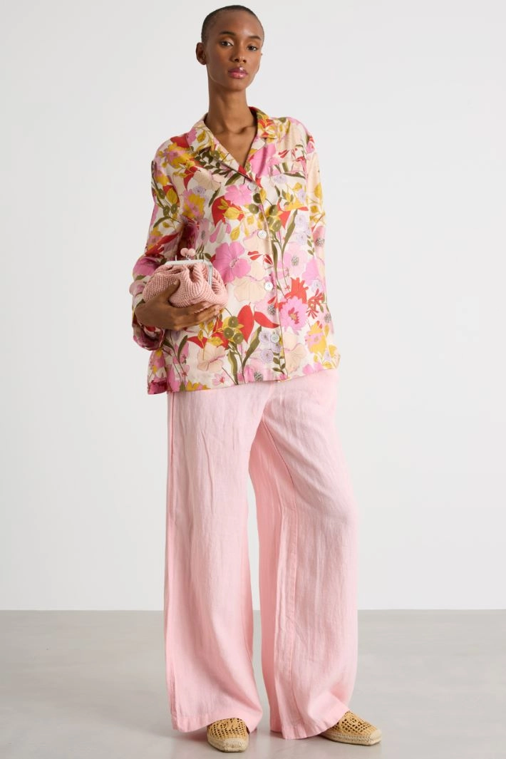 Wide-leg linen trousers - PINK