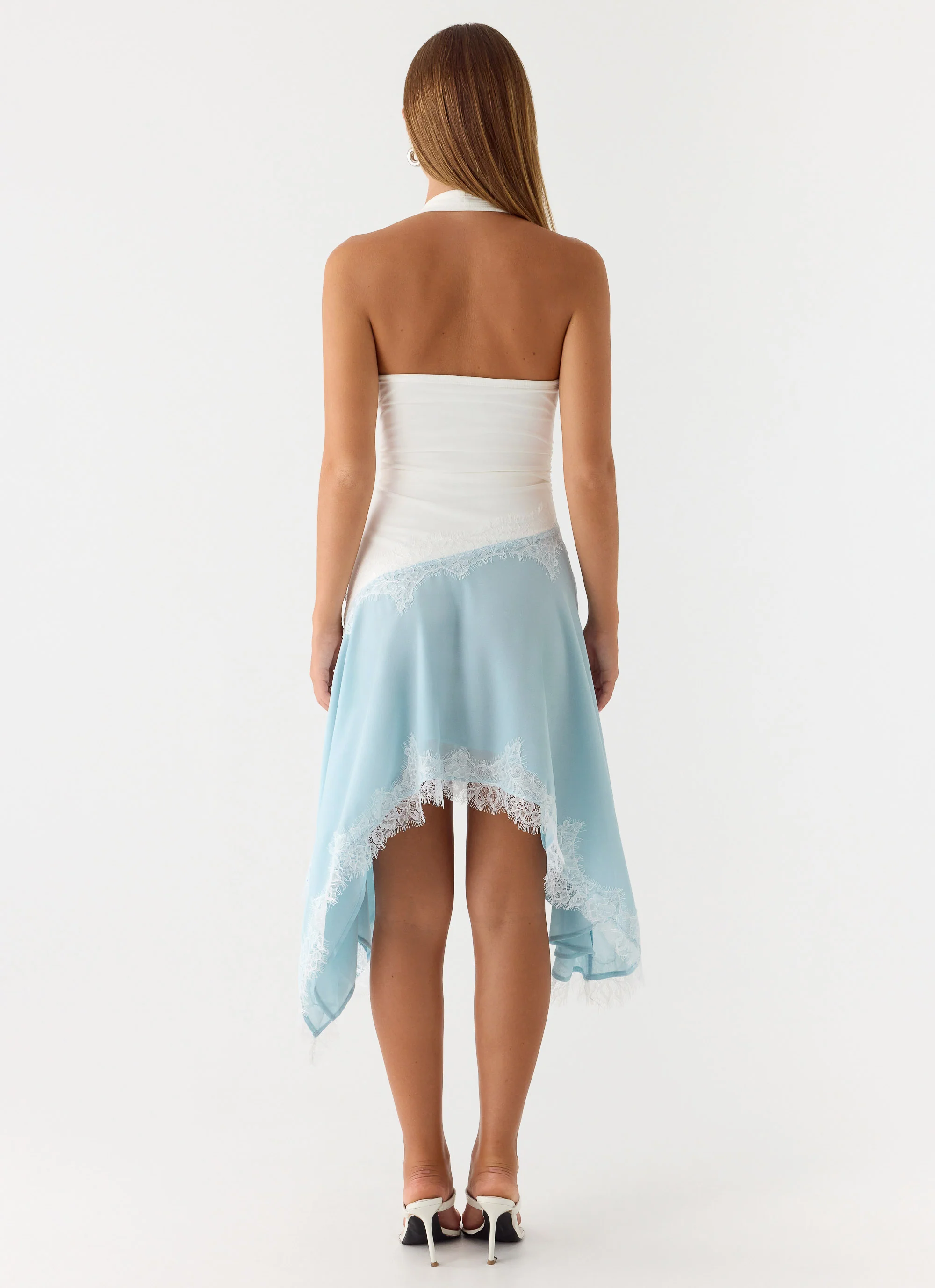 Brionee Midi Dress - Pale Blue & White
