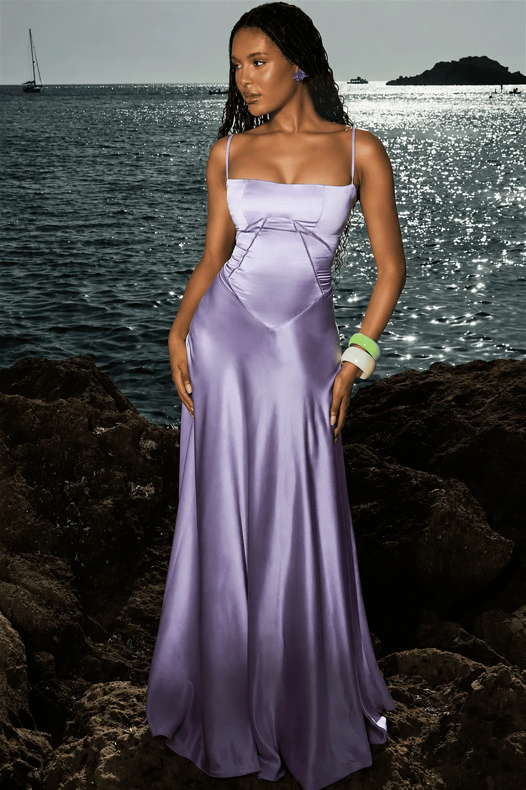 Lined Jacquard Satin Cami Maxi Dress