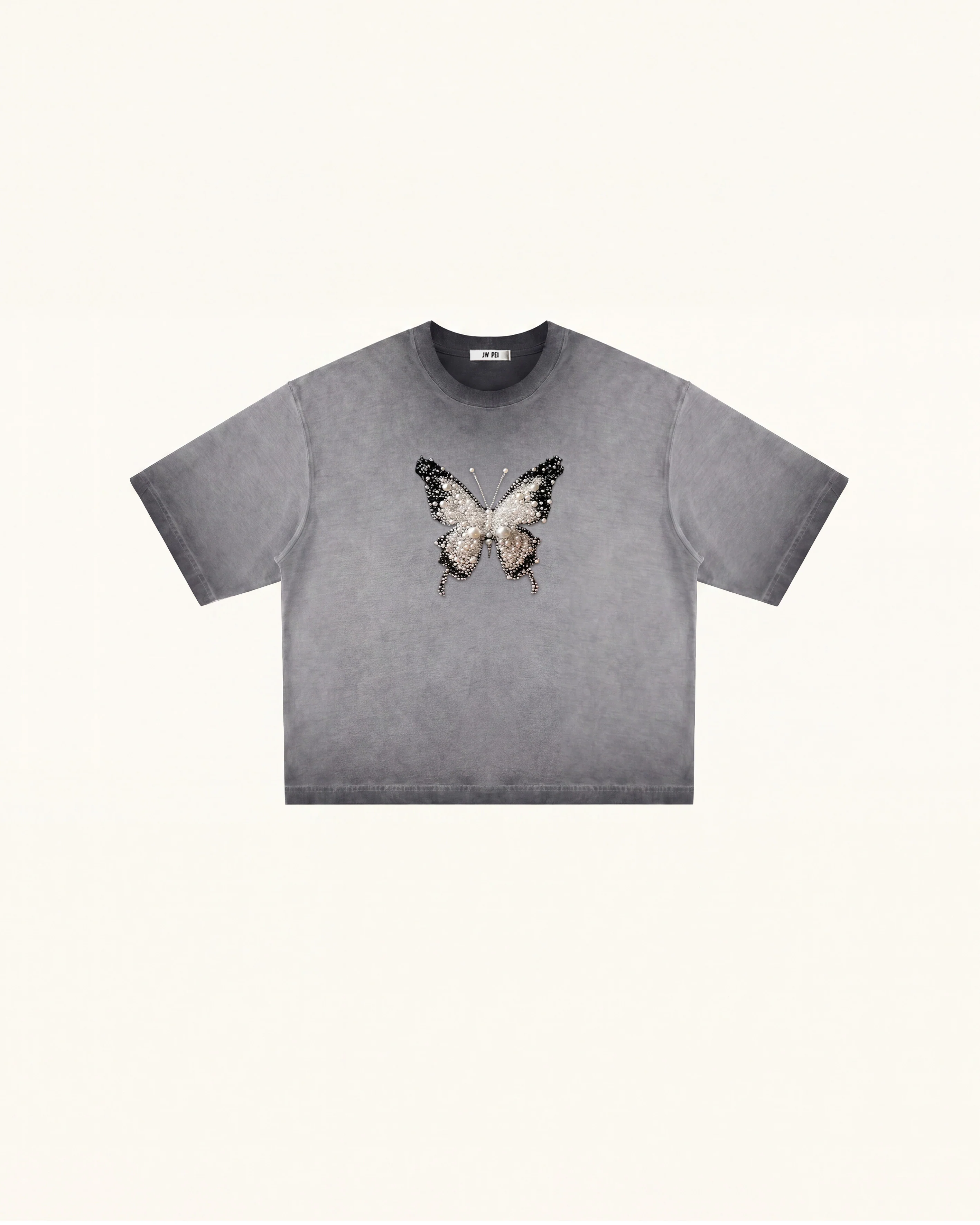 The Radiant 3D Pearl Butterfly  Tee - Acid Charcoal