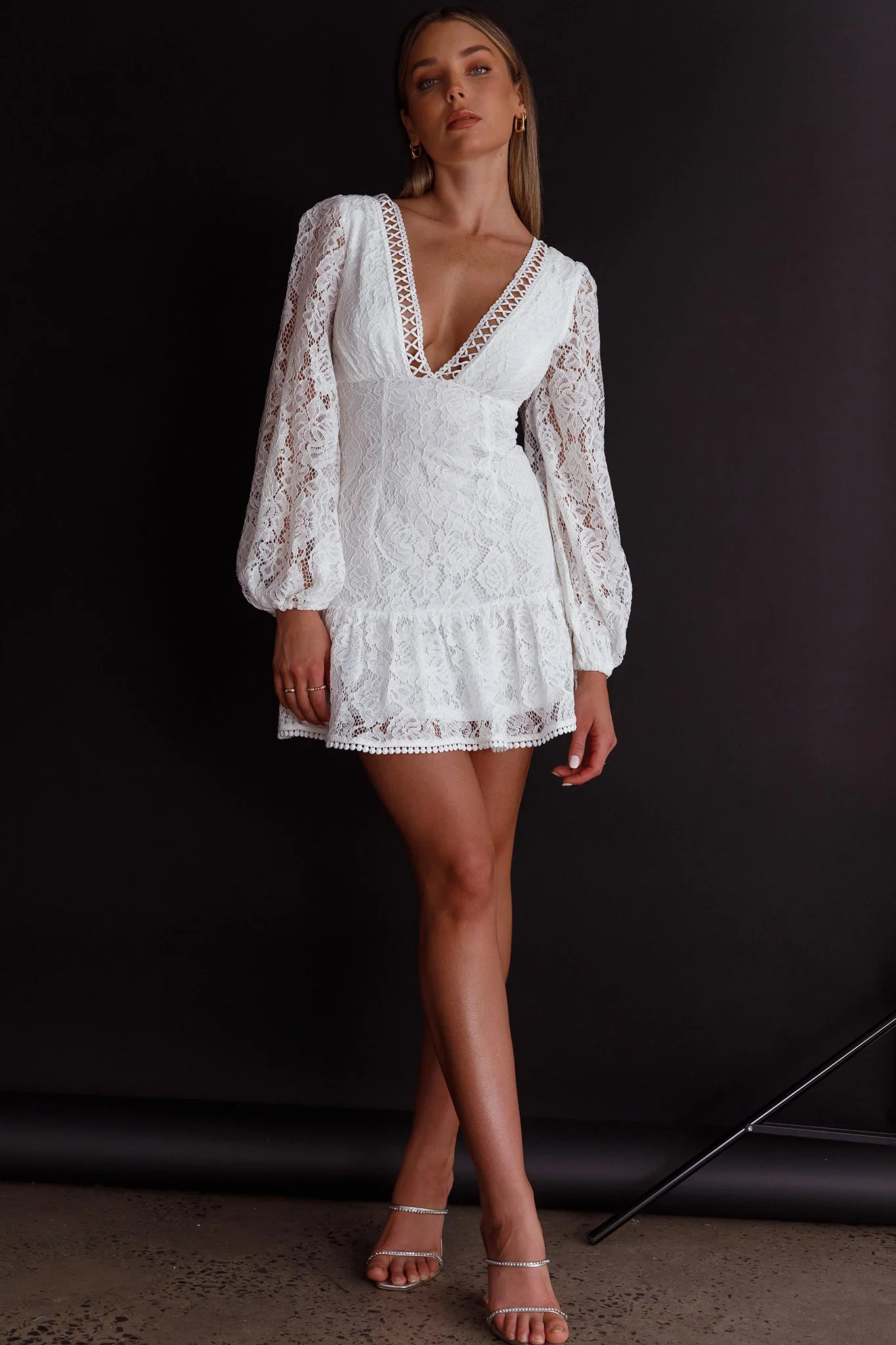 Summer Wine Long Sleeve Lace Dress White