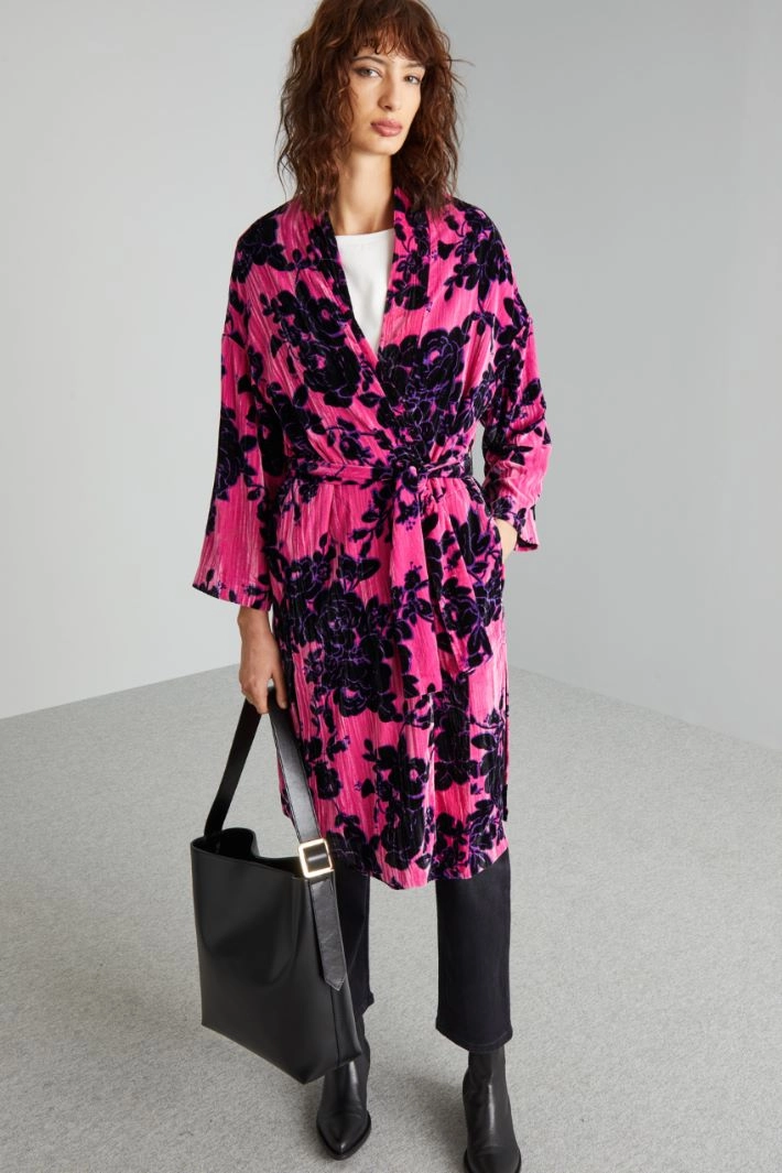 Velvet overcoat - FUCSHIA BLACK VIOLET