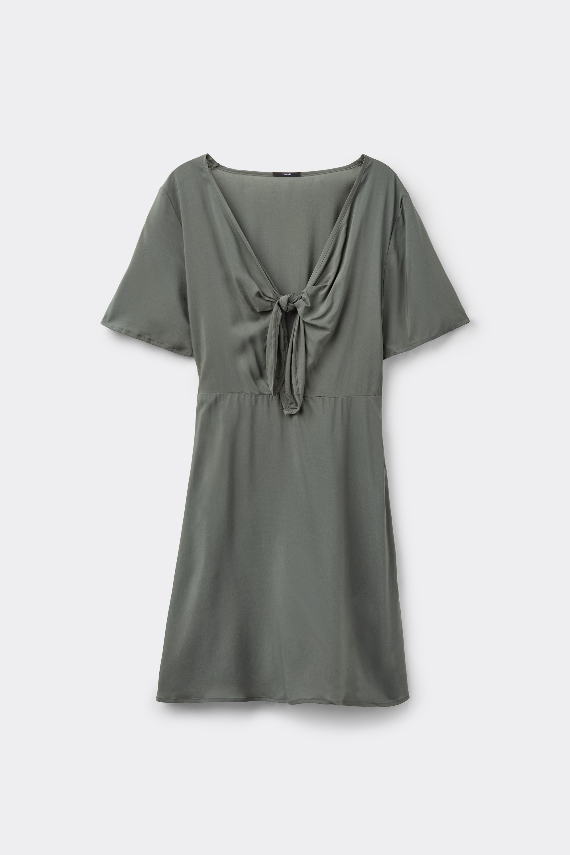 Short Sleeve Viscose Dress with Knot