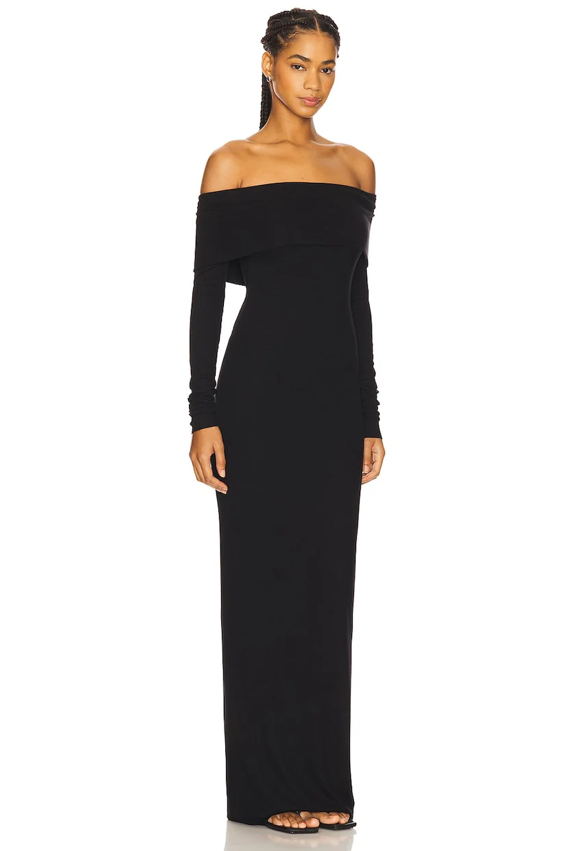 Long Sleeve Off-Shoulder Butter Rib Maxi Dress