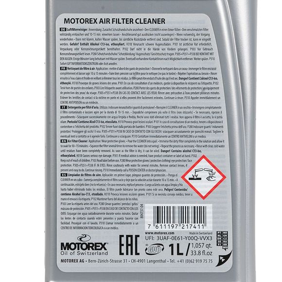 Nettoyant filtre à air Motorex BIODEGRADABLE 1L UniverselRef : MX0015 / 1099883