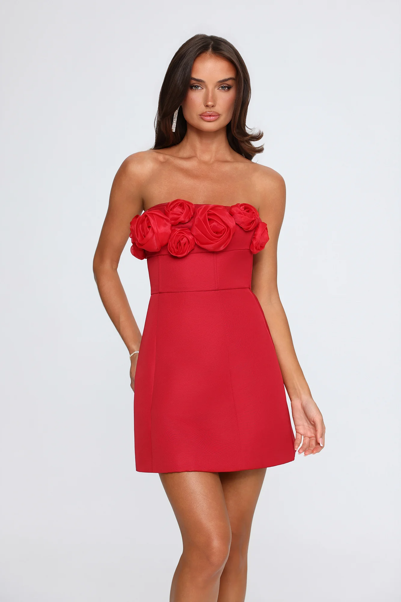 Wild Rose Affair Strapless Mini Dress Red