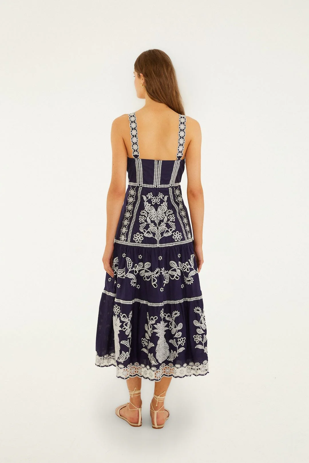 Blue Richelieu Embroidered Midi Dress