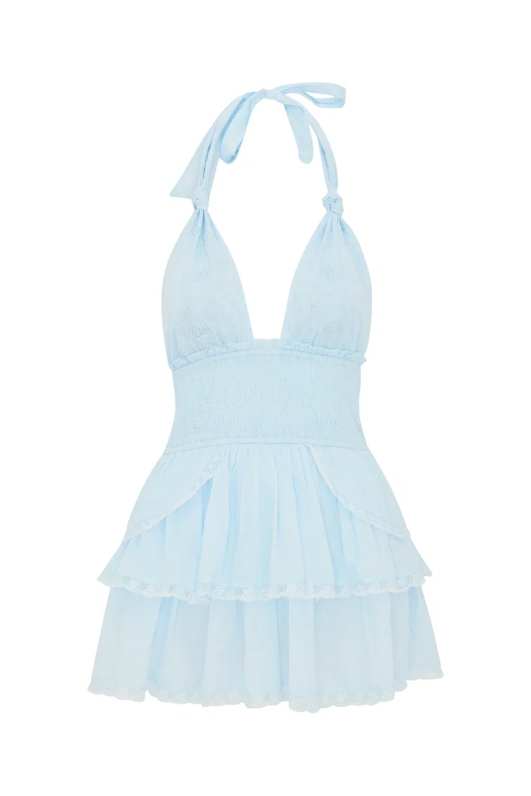 Deanna Heritage Halter Mini Dress - BLUE