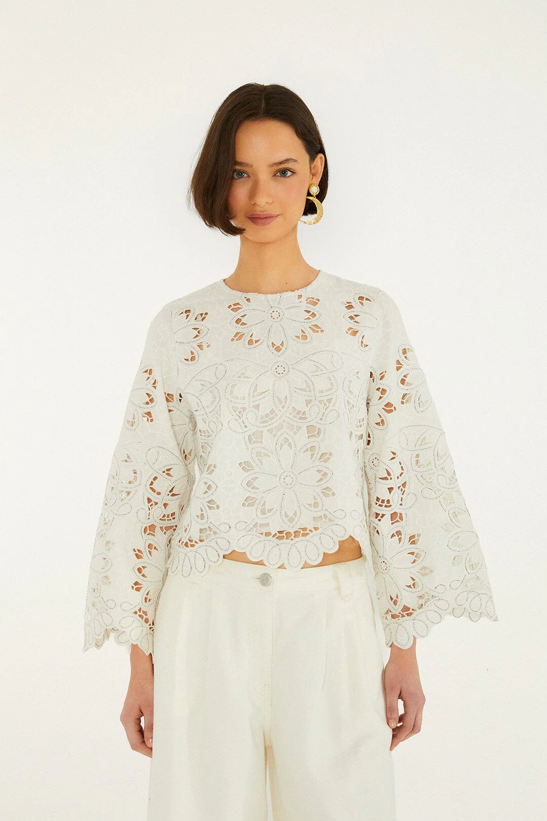 Off-White Flowers Richelieu Long Sleeve Blouse