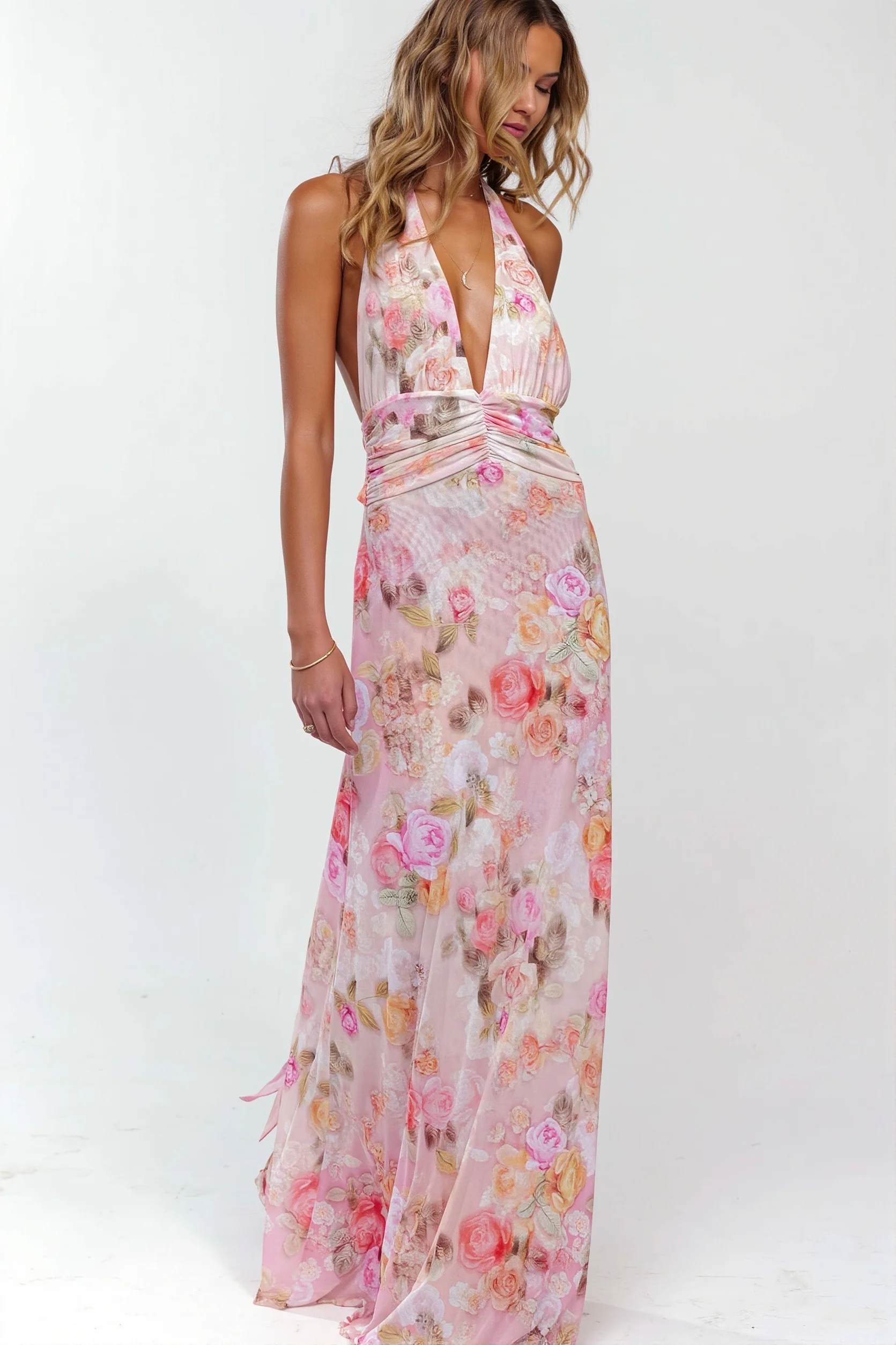 Halter Backless Printed Slim Maxi Dress