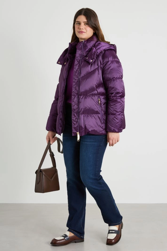 Flared satin down jacket - PURPLE