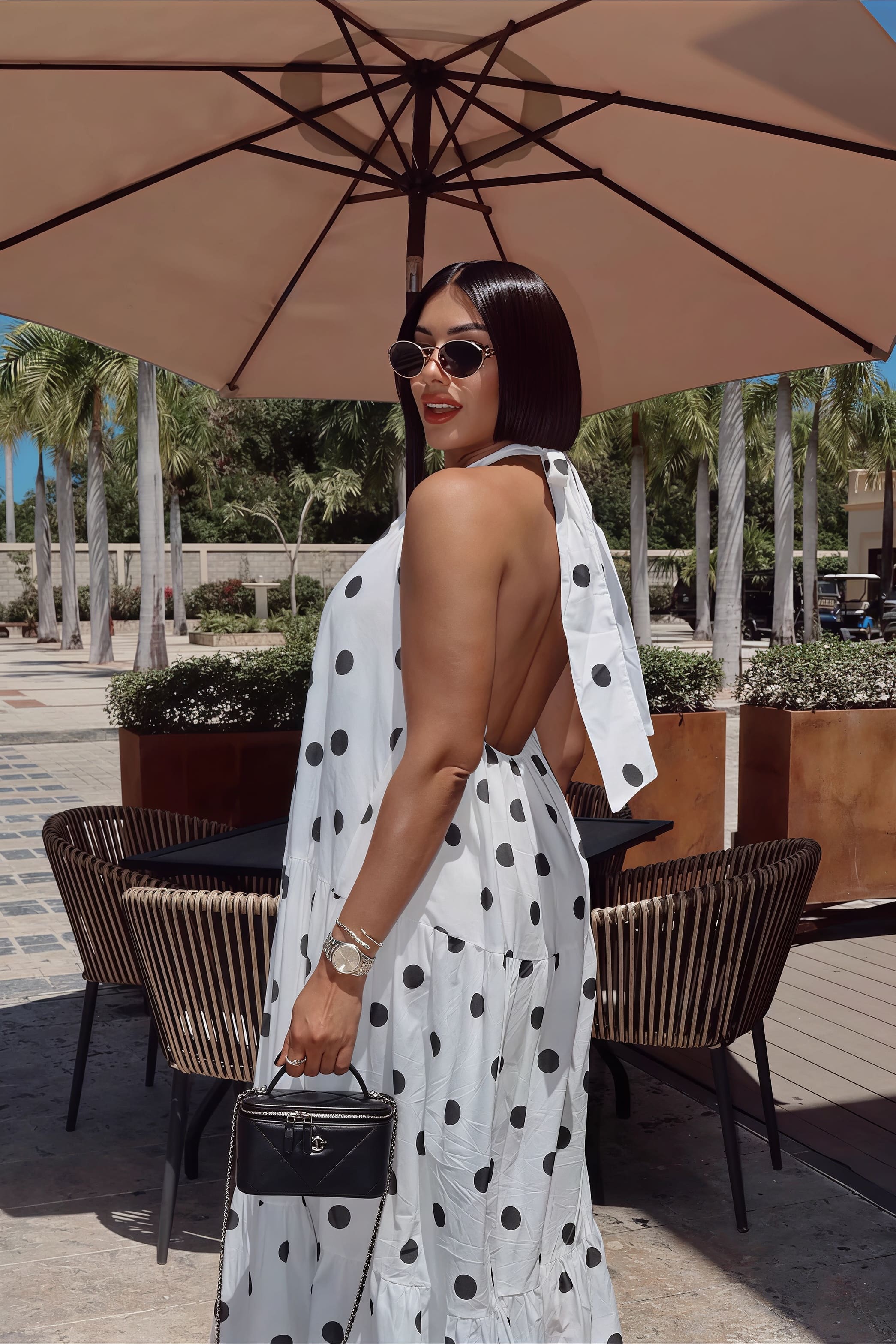 Elegant African Polka Dot Patchwork Halter Neck Swing Maxi Dress