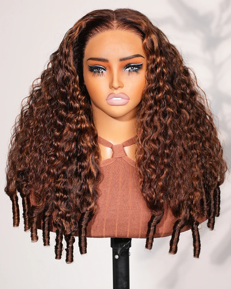 Ophirawig 13x6 Three-Go? Glueless Wig Dark Brown Highlights Burmese Curly With Drawstring