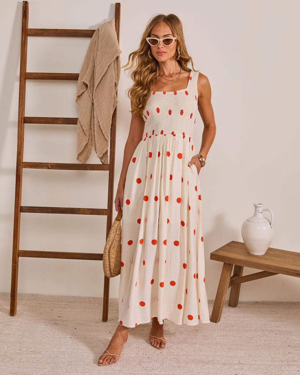 Retro Daydream Polka Dot Maxi Dress