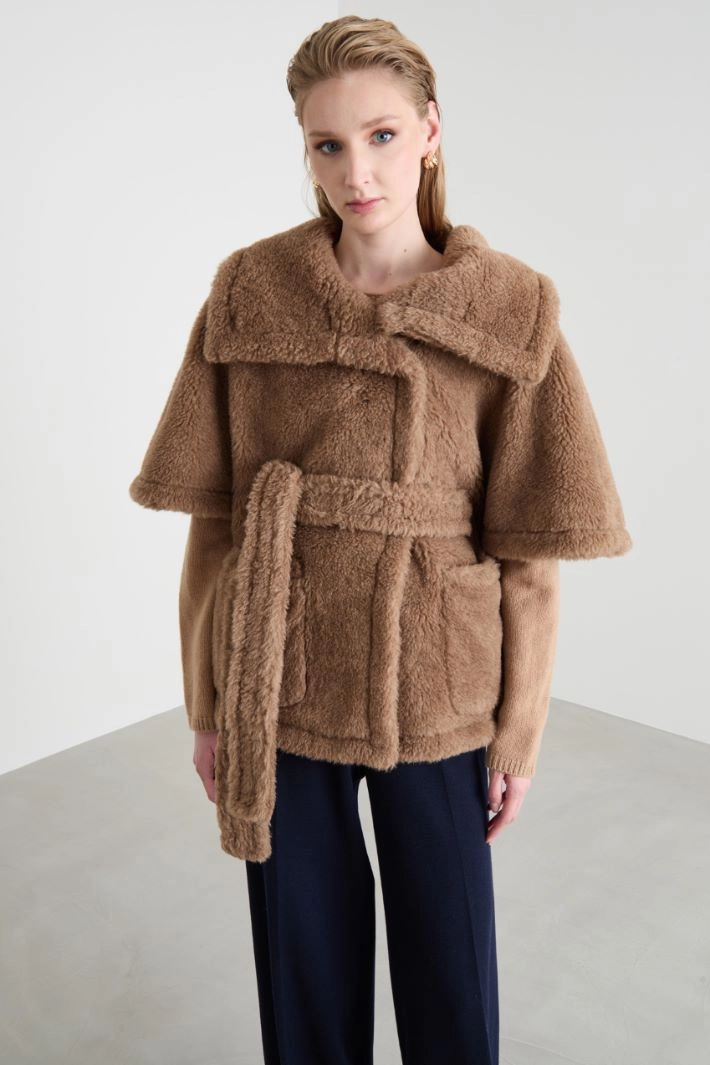 Belted wool and alpaca cape - CAMEL