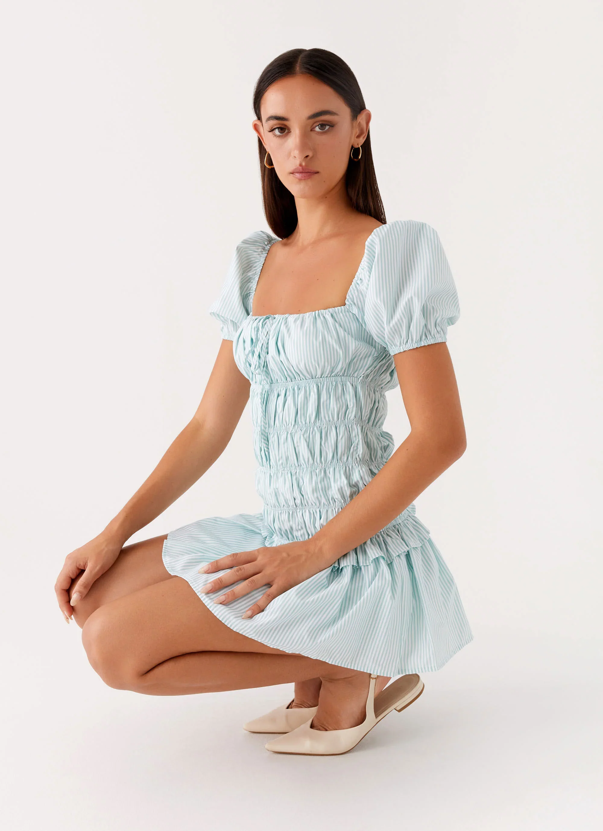 Yolene Mini Dress - Green Gingham