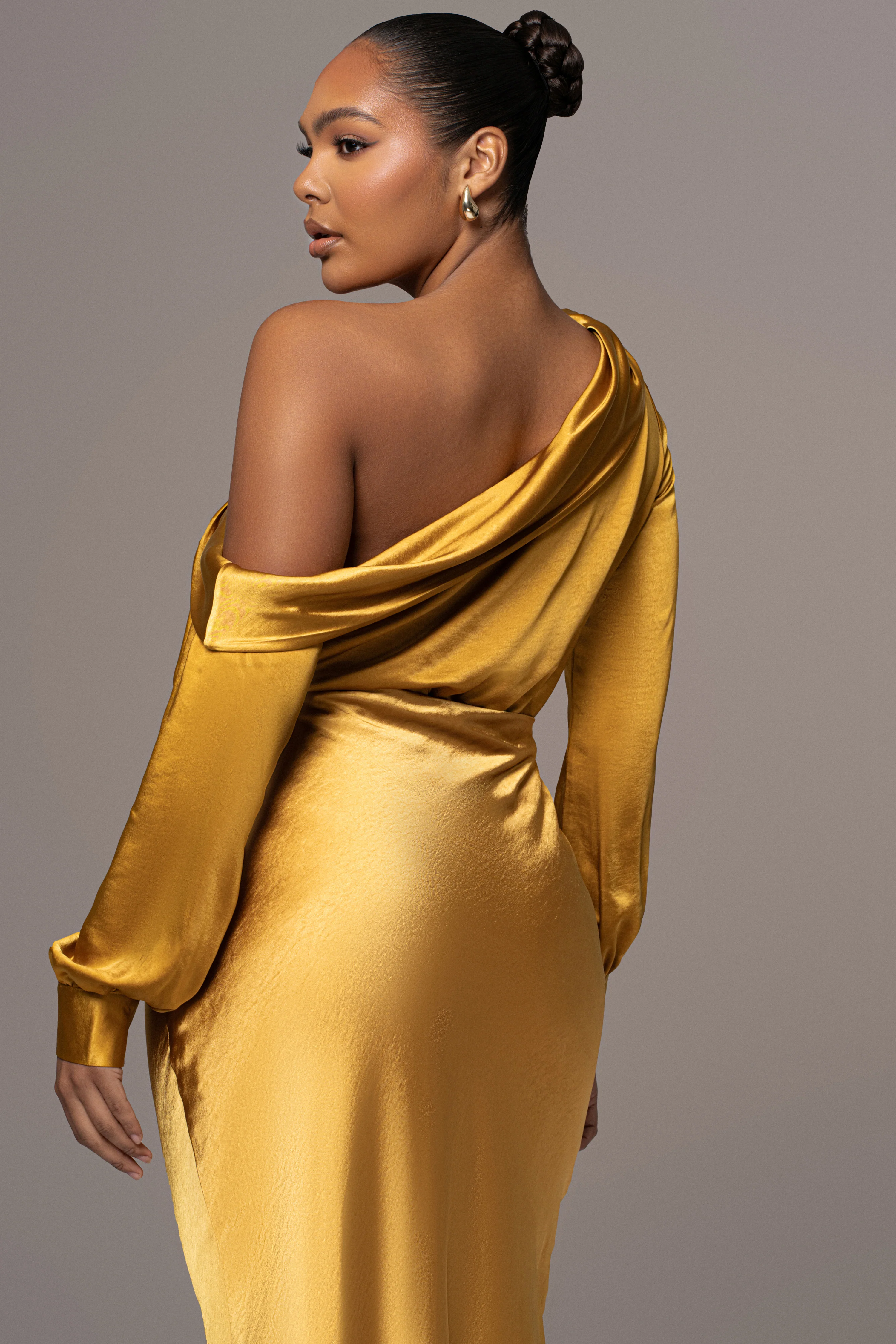 Yellow Satin Rima Asymmetrical Bodysuit