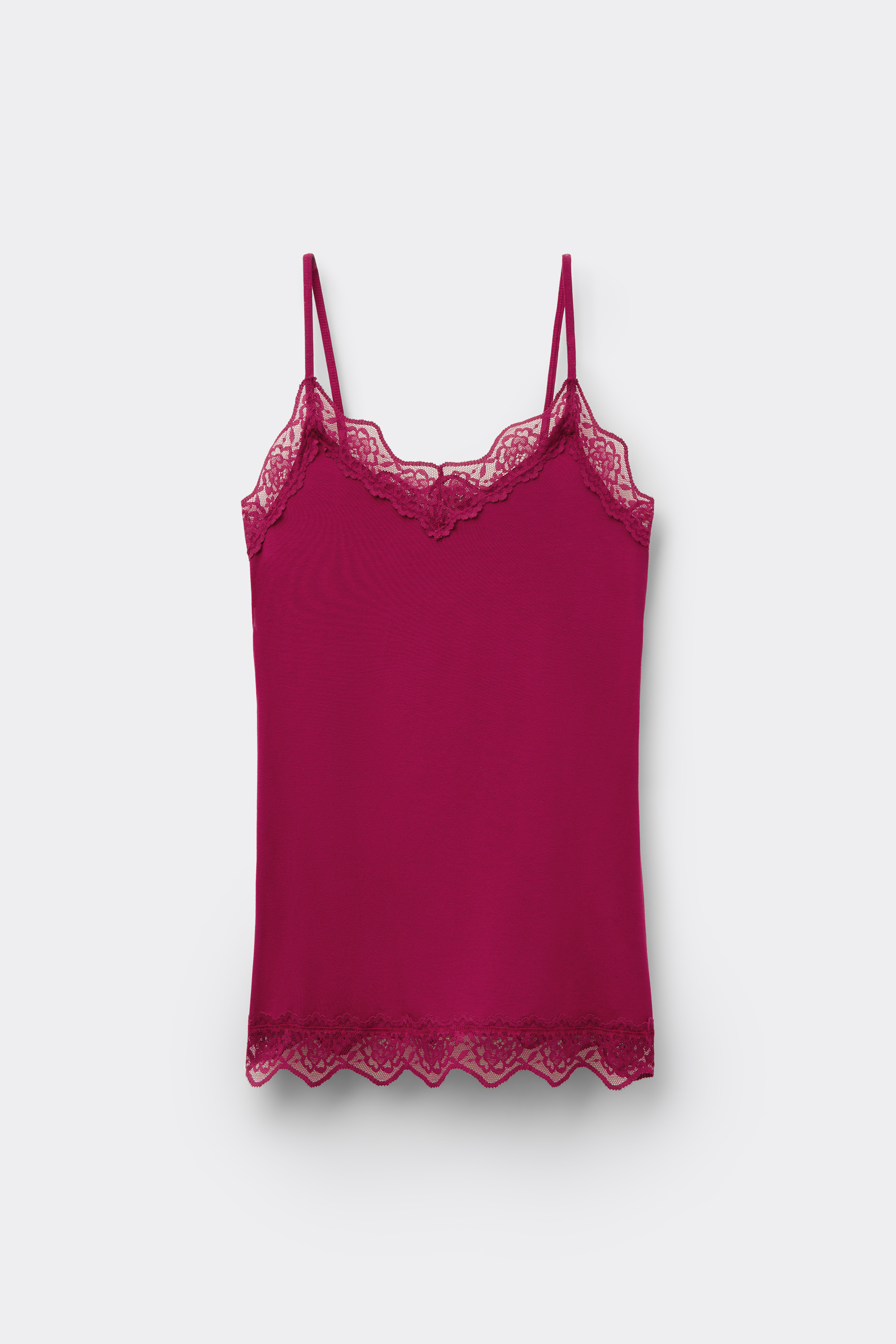 Viscose and Lace Camisole with Thin Shoulder Straps and V-Neck