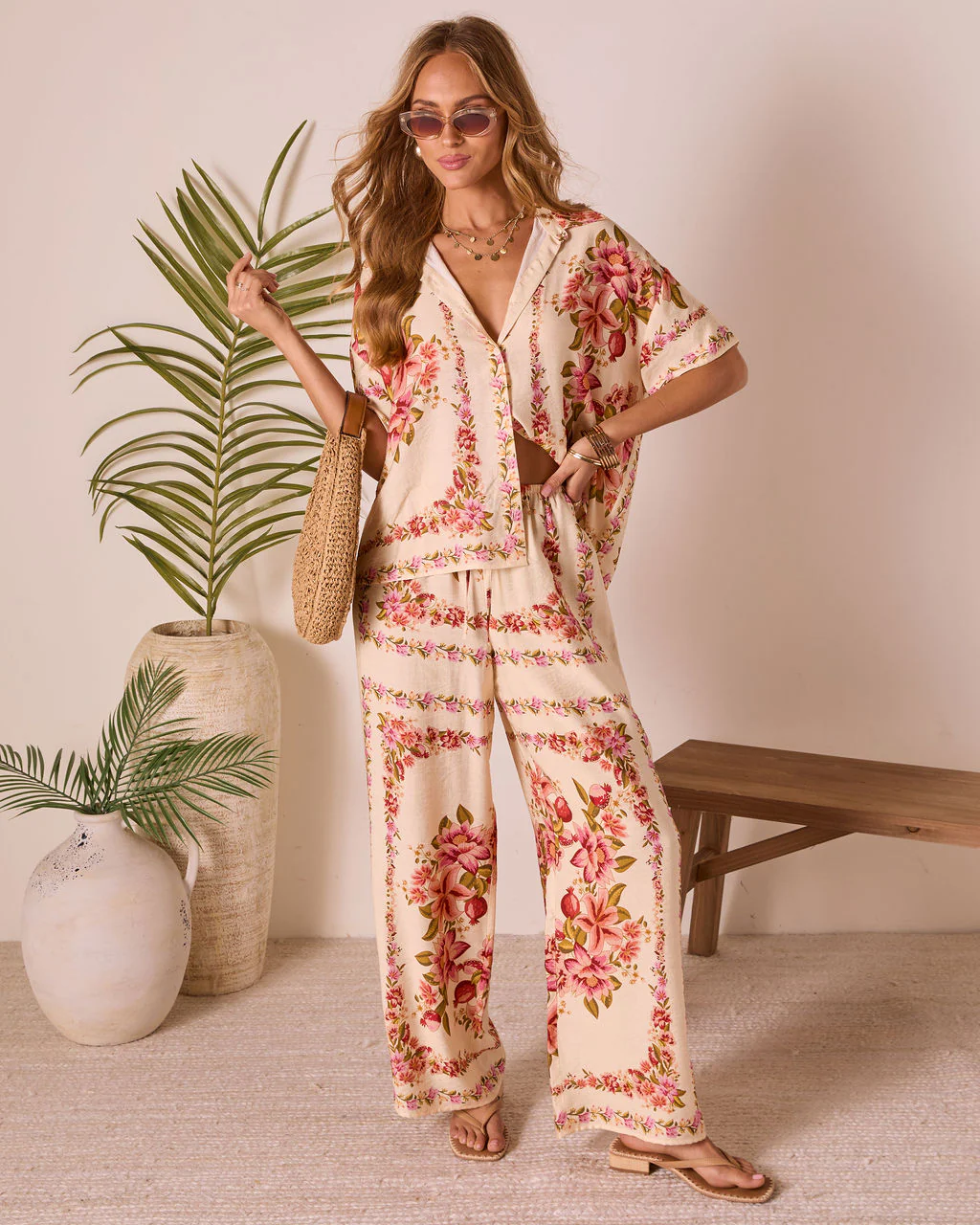 Hibiscus Haze Abstract Printed Button Up Top