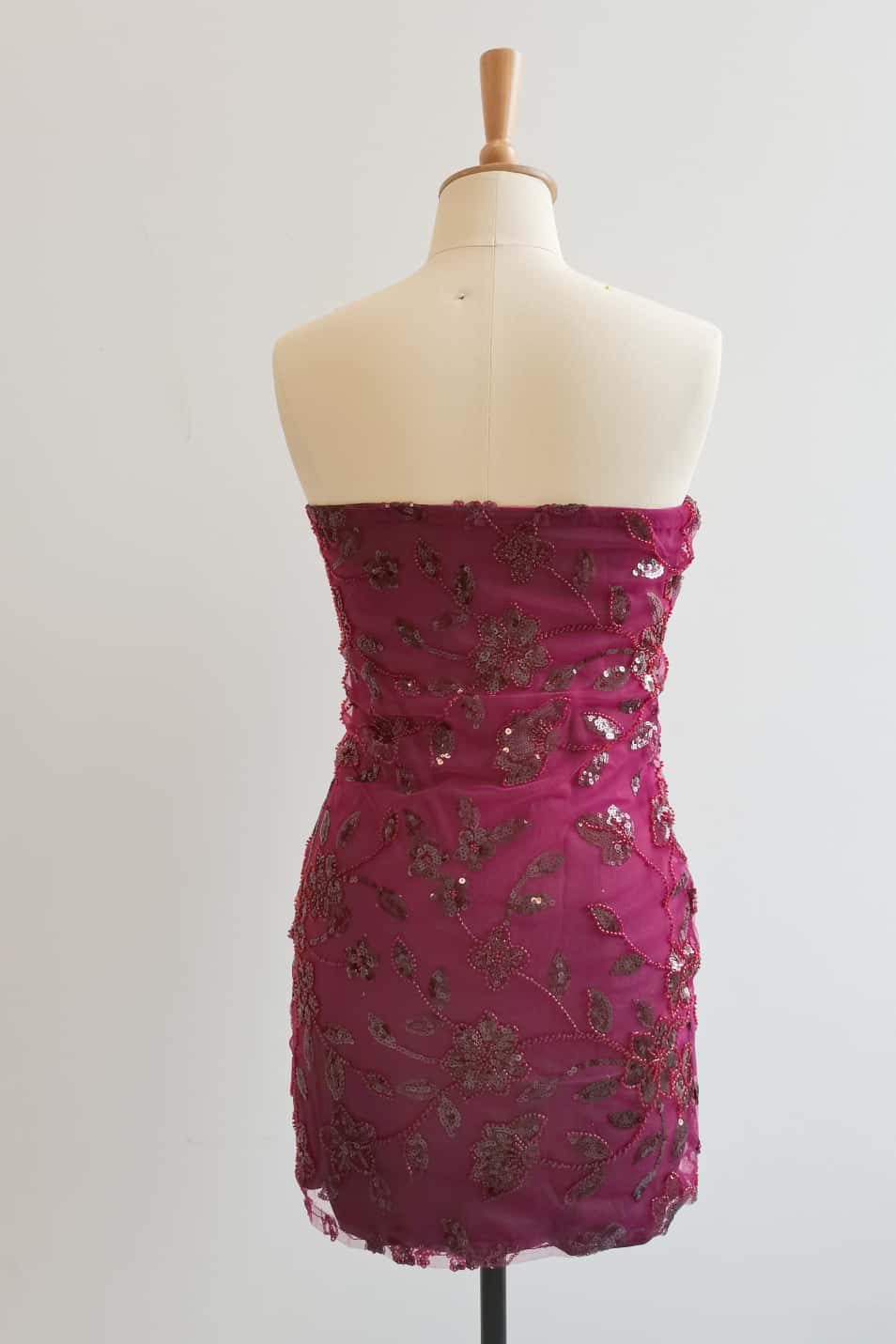 Strapless Burgundy Beaded Flowers Tight Short Dress