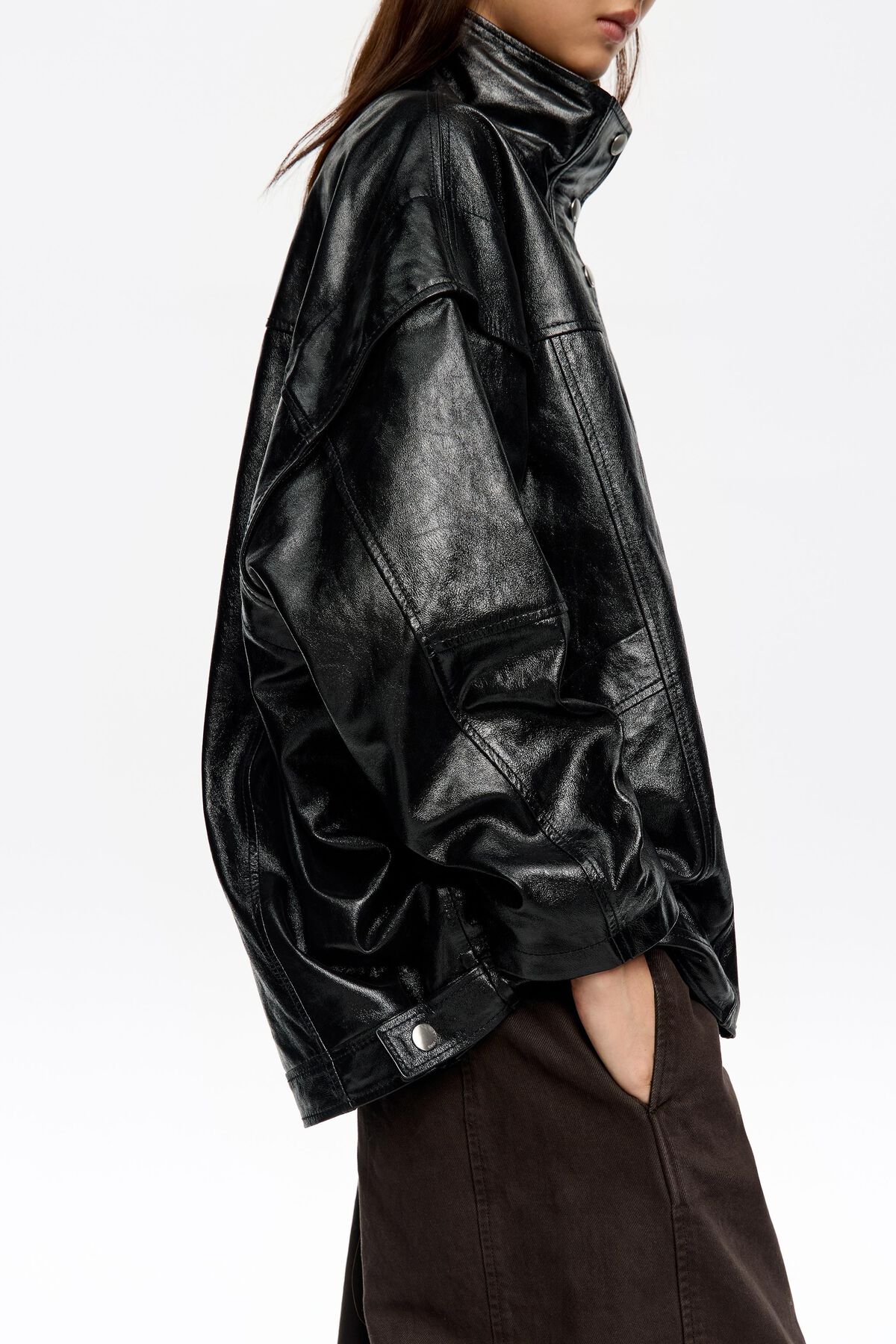 Black leather oversize jacket