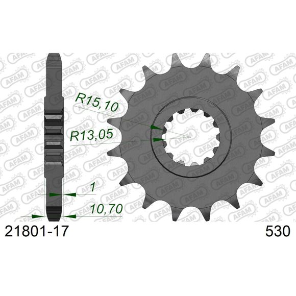 Kit chaine AFAM 530 Type Acier Premium avec pignon silencieuxRef : AA0415 / KIT102673