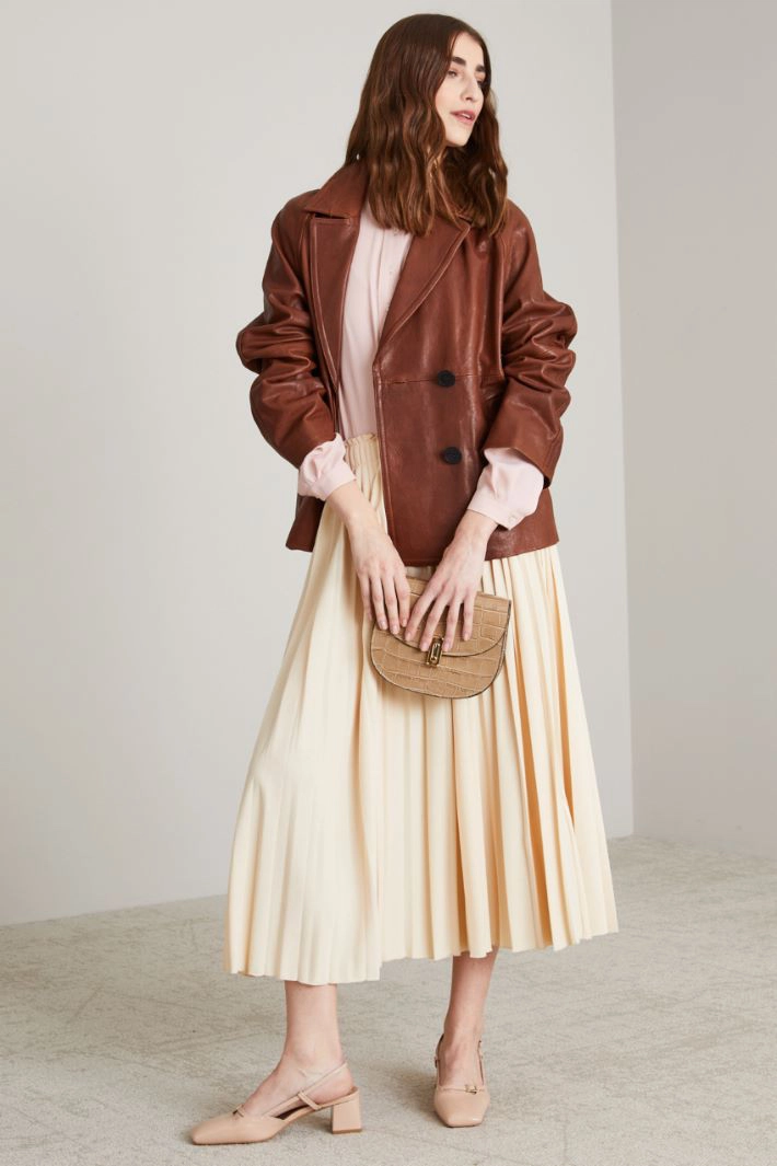 Double-breasted nappa pea coat - BROWN