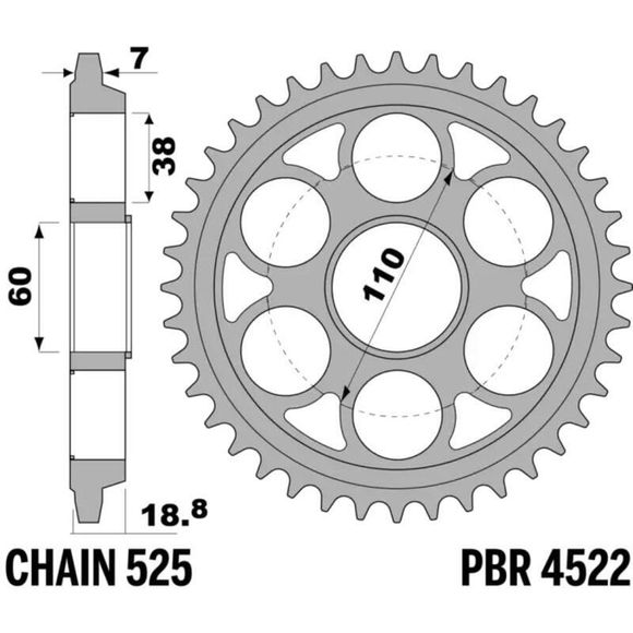 Reinforced aluminum PBR crown - 525 38 teethRef: Pbr01536A / 1075345006