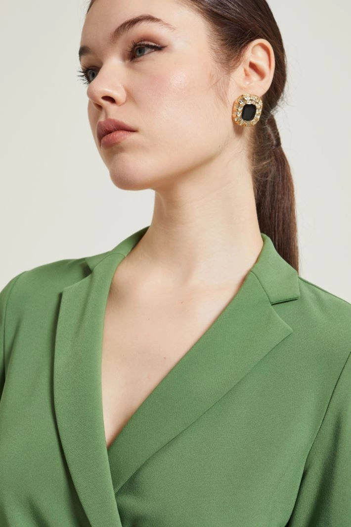 Rhinestone lobe earrings - BLACK GOLD SILVER