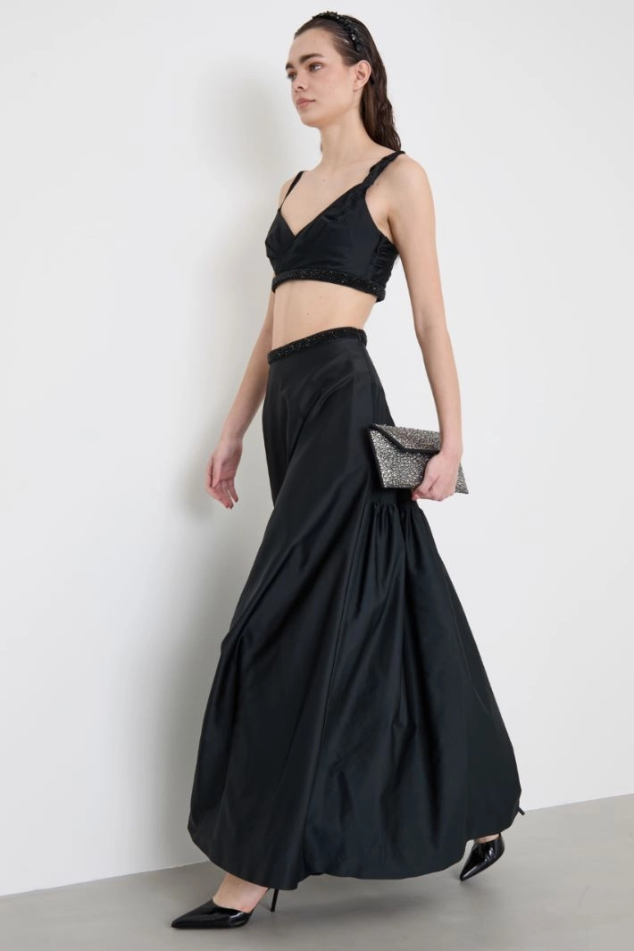 Wide skirt with crystals - BLACK