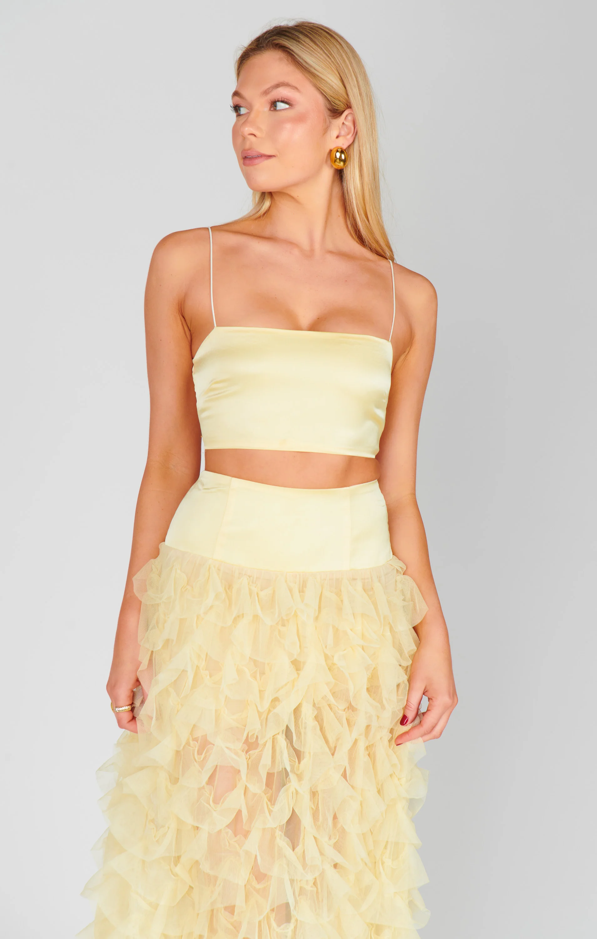 Tucker Top ~ Pale Yellow Luxe Satin