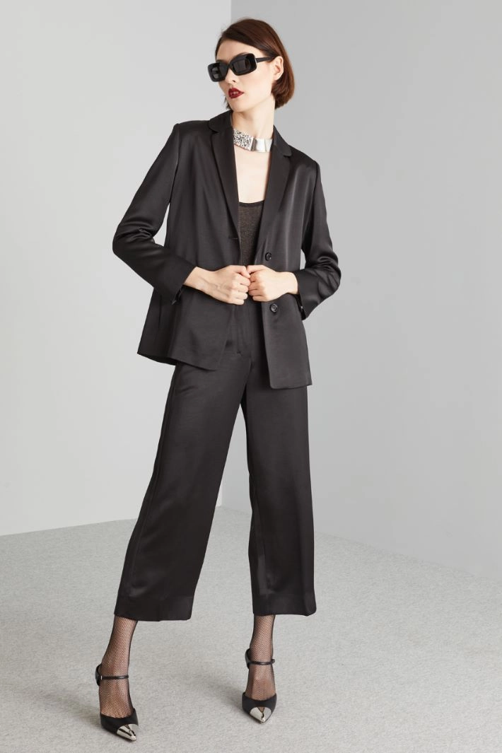 Single-breasted satin jacket - BLACK