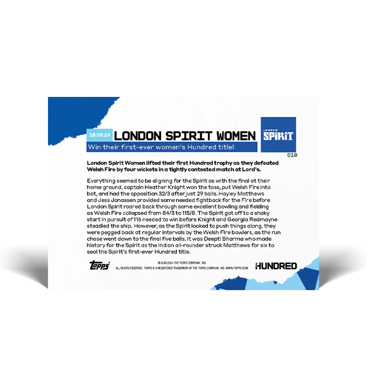 London Spirit Women - Win their first-ever women’s Hundred title! - 2024 The Hundred TOPPS NOW® Card 18