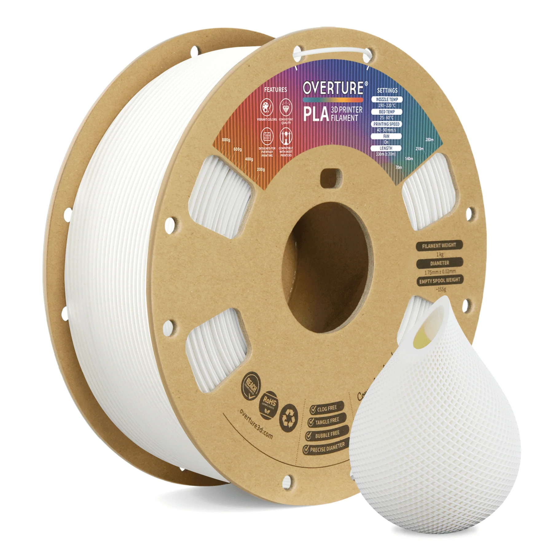 Overture PLA 3D Printer Filament 1.75mm