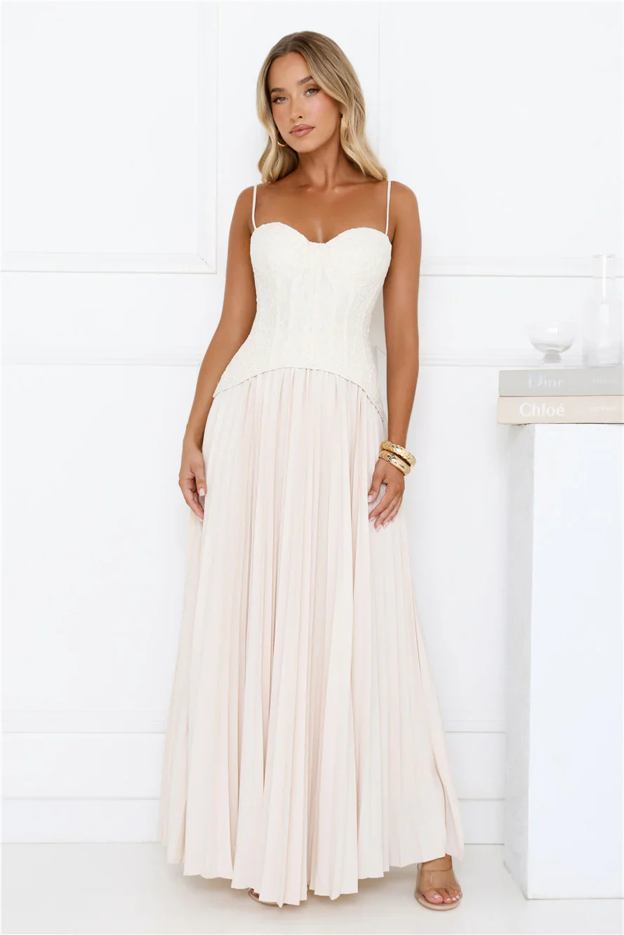 Antique Roses Lace Maxi Dress Cream