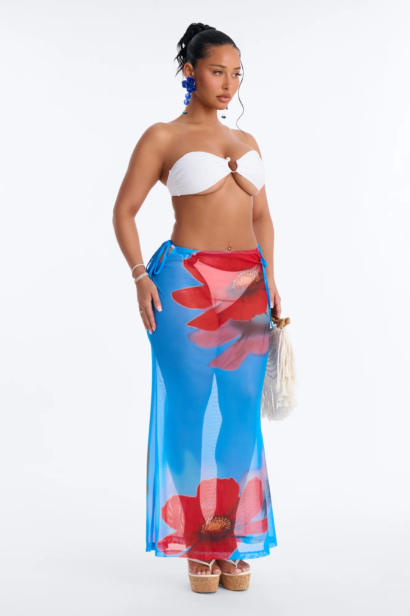 Blue Lagoon Floral Mesh Cover Up Skirt - Blue/combo