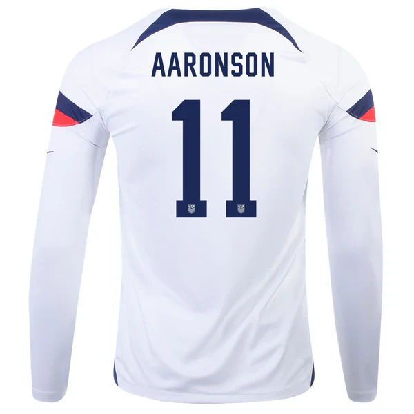 United States Brenden Aaronson Home Long Sleeve Jersey 22/23 (White/Loyal Blue)