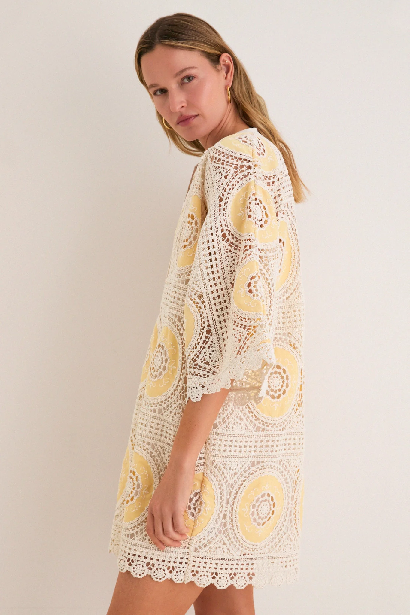 Sunshine Medallion Crochet Arles Mini Dress