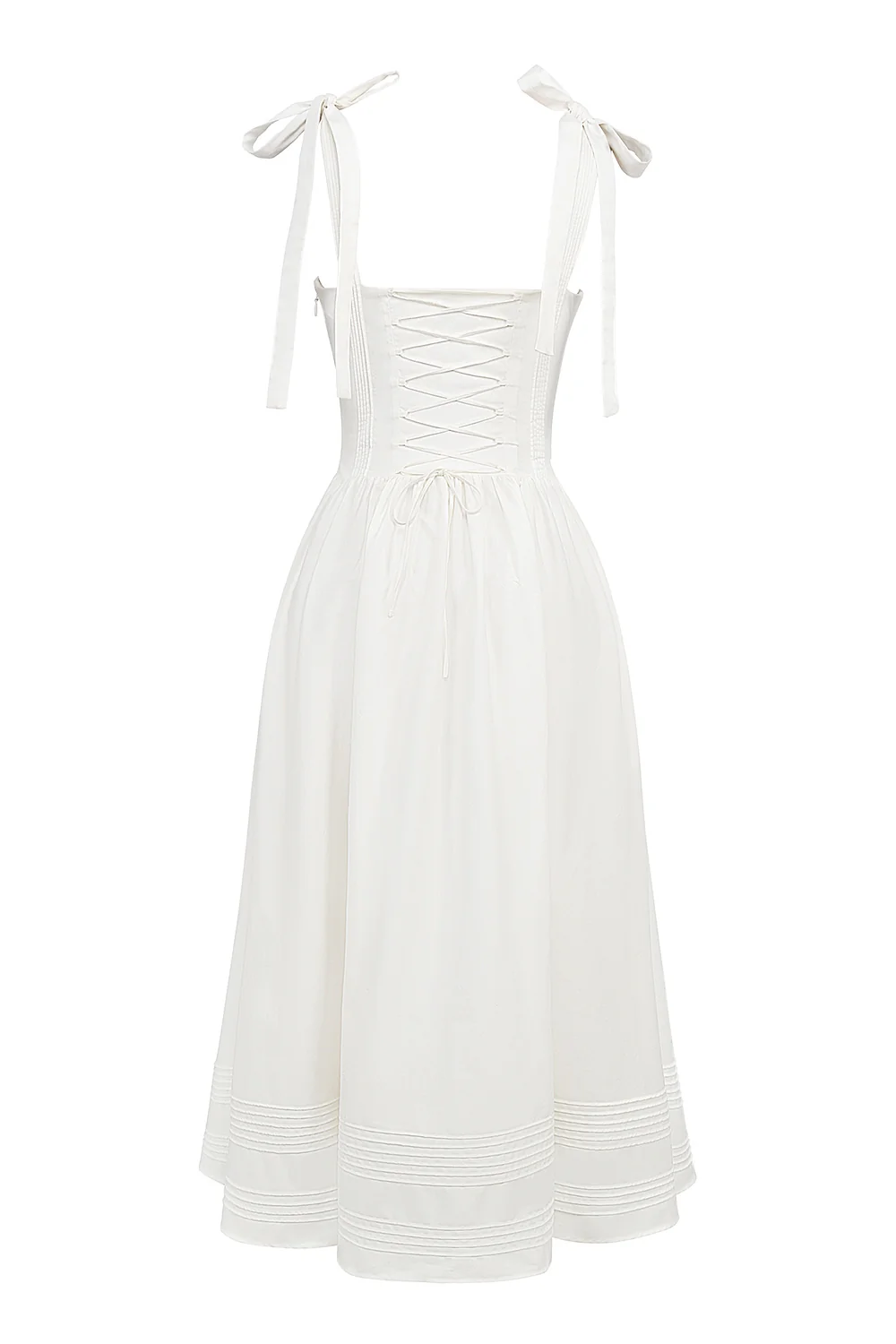 white pin tuck cotton midi sundress