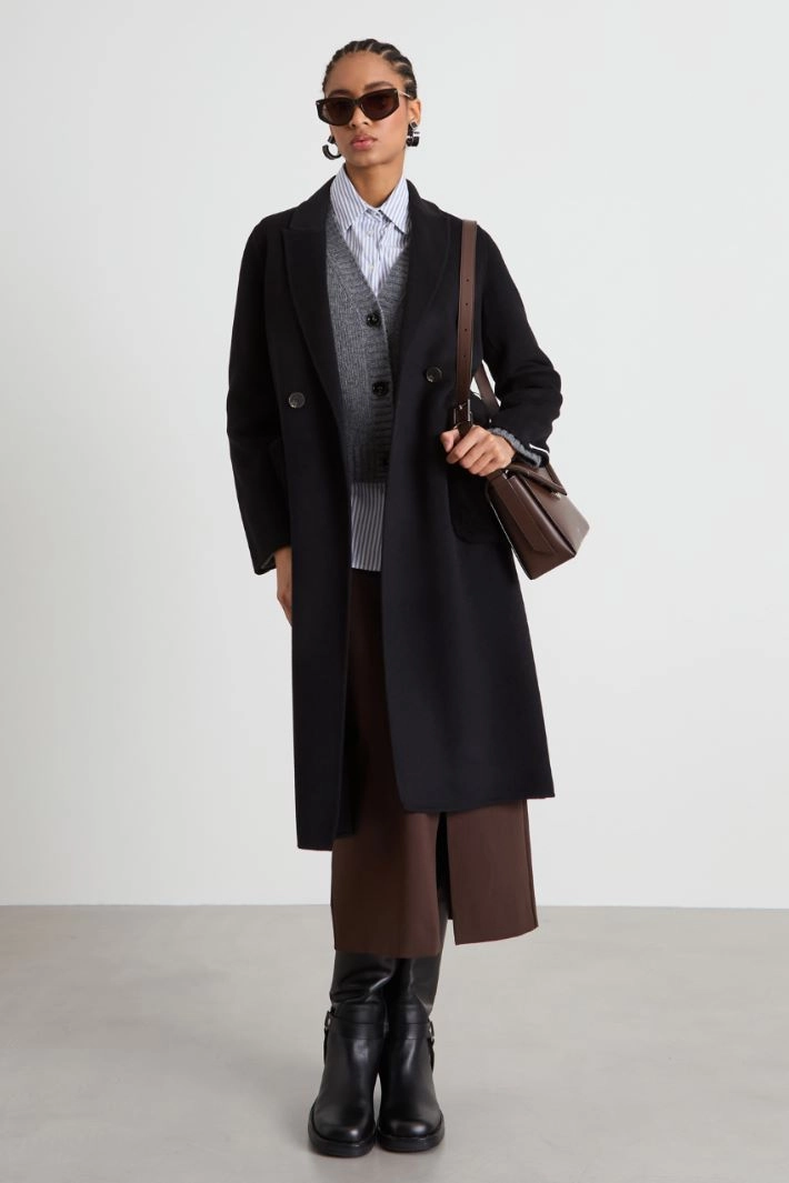 Coat with plush details - BLACK