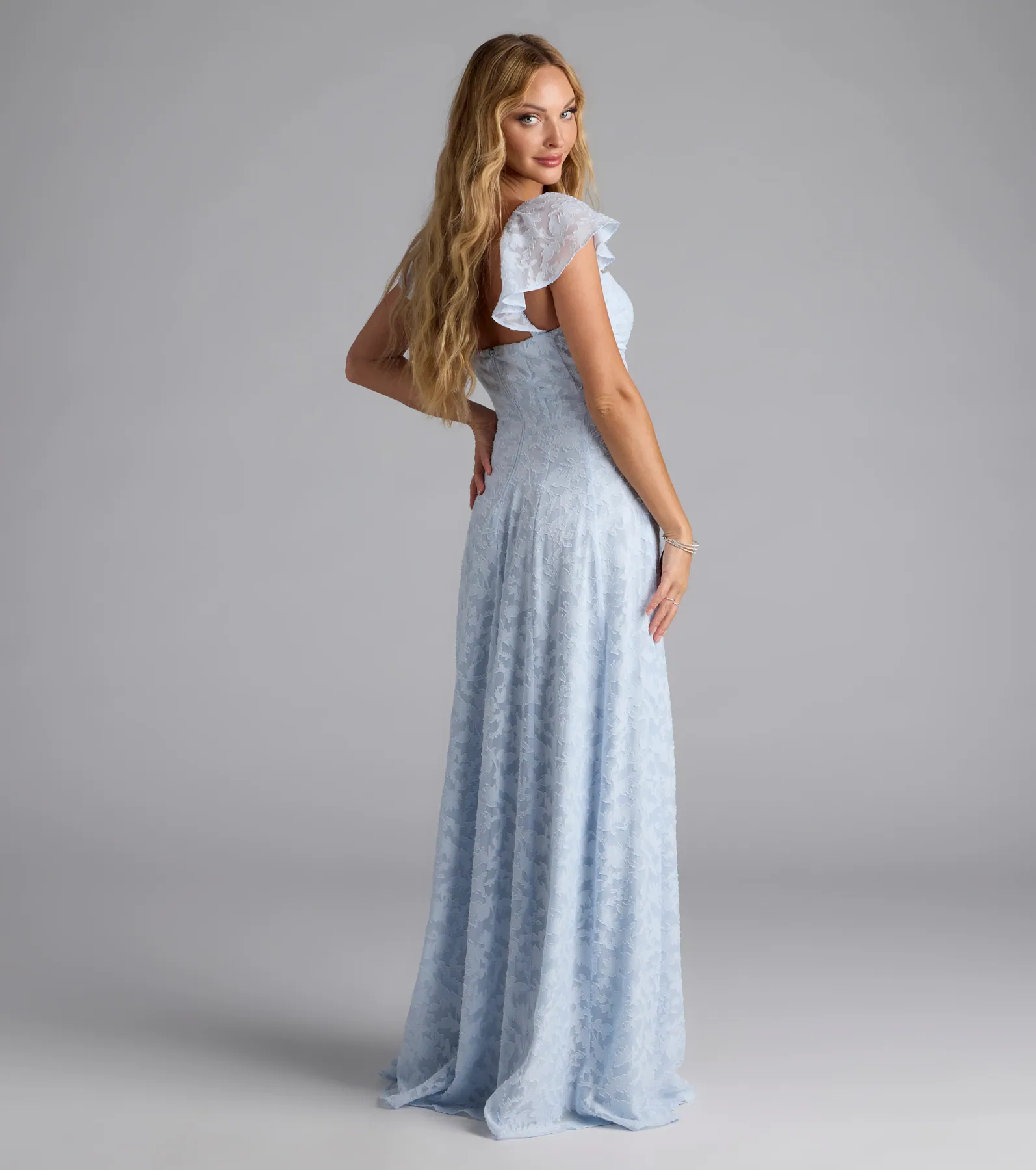 Vittoria Flutter Sleeve A-Line Chiffon Formal Dress