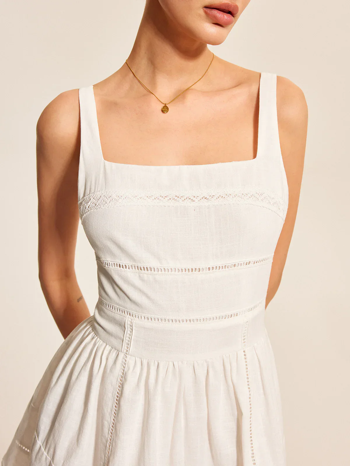 Cotton Lace Trim Square Neck Dress