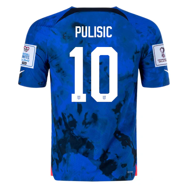 United States Christian Pulisic Authentic Match Away Jersey 22/23 w/ World Cup 2022 Patches (Bright Blue/White)