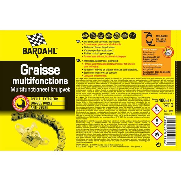 Graisse Bardahl Multifonctions Adhésive & filante Expert 400ML UniverselRef : BDH0075 / 1388