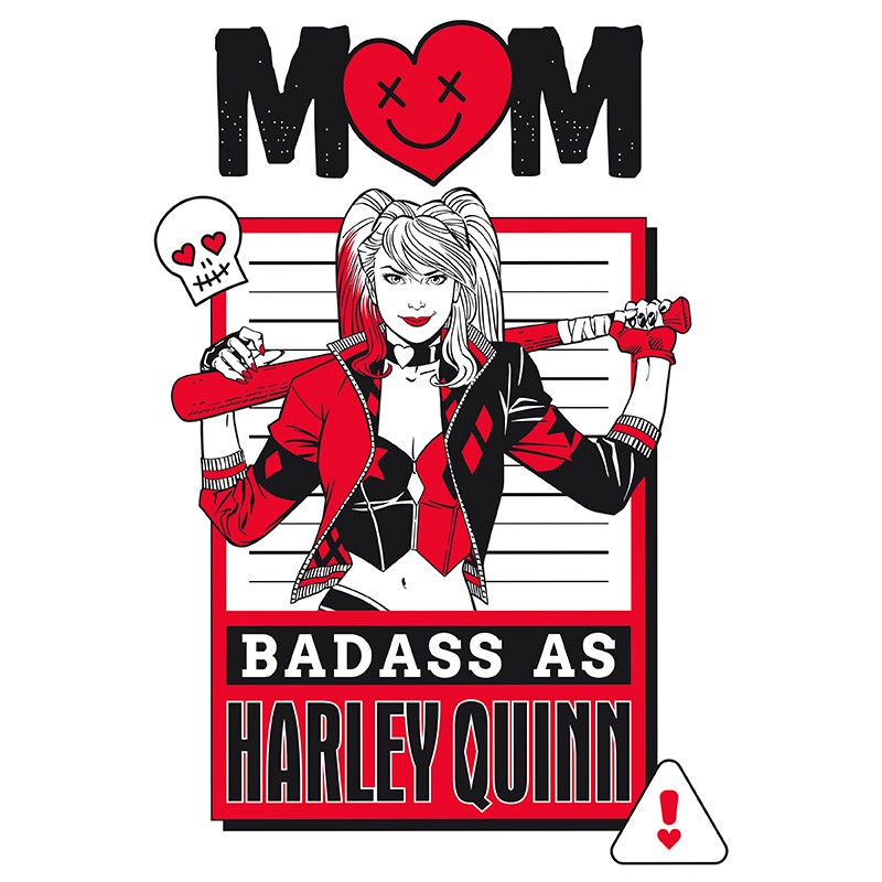 DC COMICS Woman whiteT-shirt MOM BADASS AS HARLEY QUINN