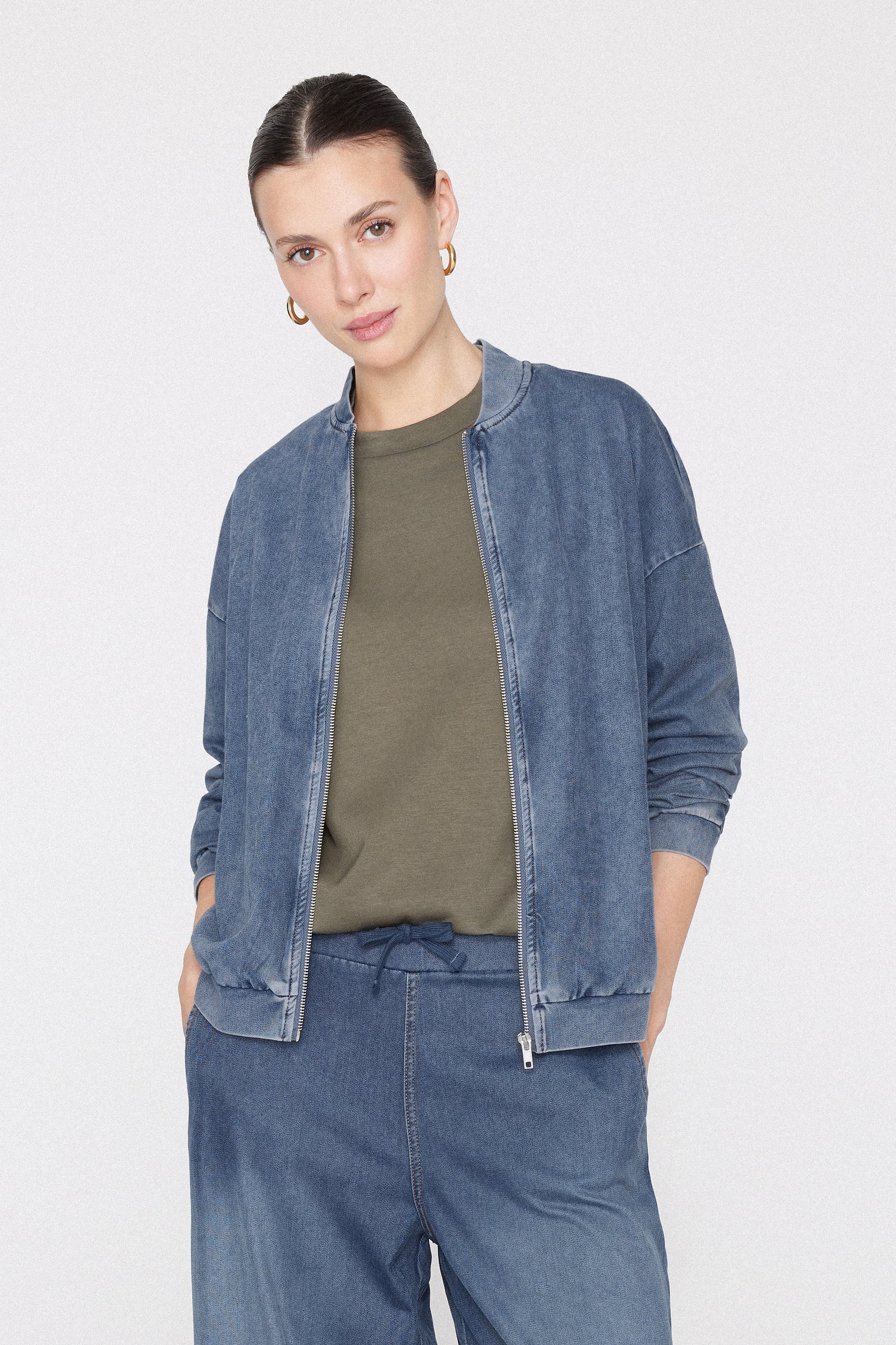 Stretch Denim Bomber Jacket