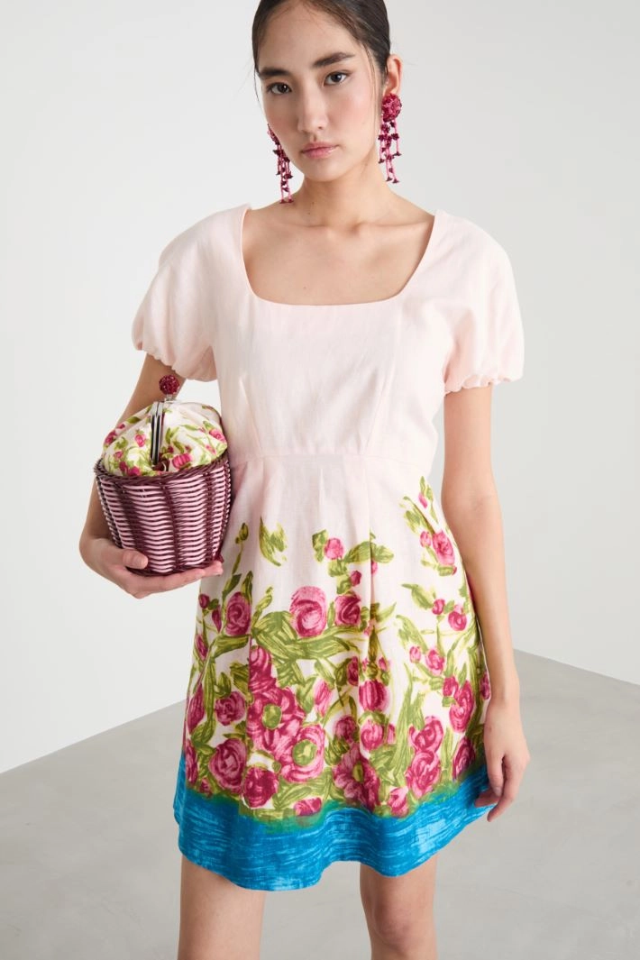 Cotton and linen minidress - PINK