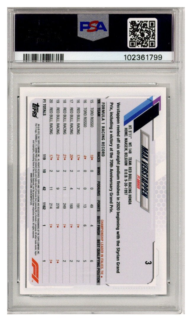 2021 Topps Chrome F1 Max Verstappen #3 SP PSA 10