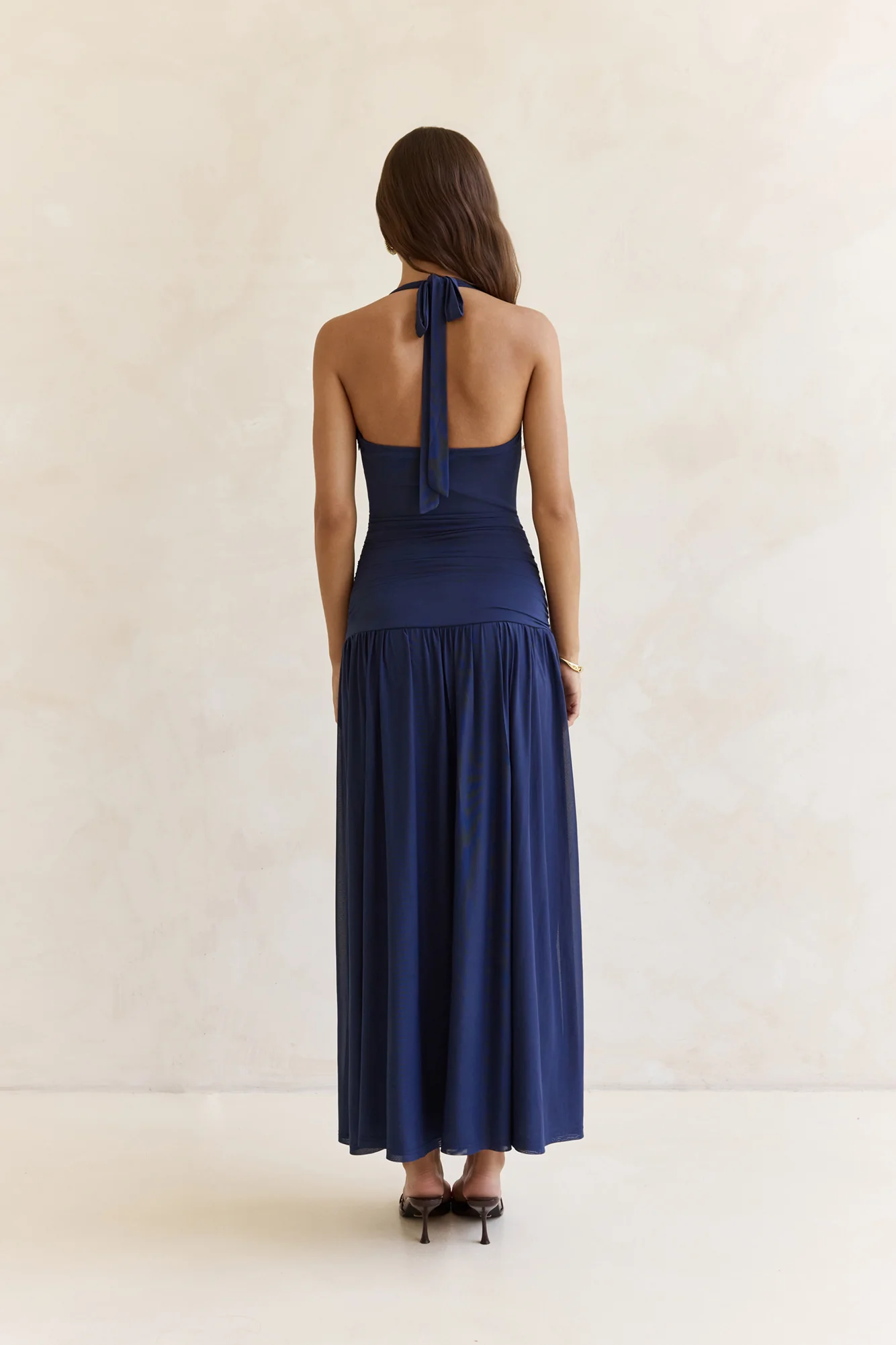 Dancing Skies Mesh Halter Maxi Dress Navy